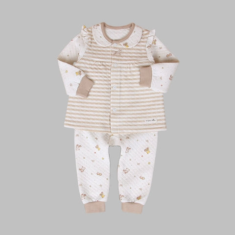 Organic Boom Girls Collar Long Sleeve - Beige/Teddy Bear Size 90